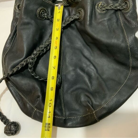 Fossil Black Leather Bucket Bag Braided Drawstring Shoulder Strap white stitches - Picture 16 of 16